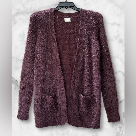 Urban Outfitters Pins & Needles Eyelash Knit Open Cardigan Plum Boho Size M - Picture 2 of 11